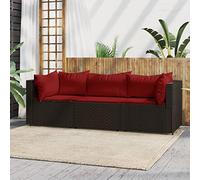 Homgoday Set Mobili da Giardino 3 pz con Cuscini, Modulare Divani per Esterno da Giardino, Divano Letto Sofà, Divanoletto Divano Moderno, Divano Salotto Divano Terrazzo Marrone e Rosso in Polyrattan