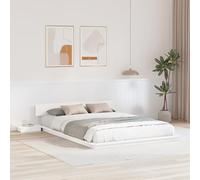 Homgoday Struttura Letto con Tavolini da Notte Bianca 160x200cm Legno Massello