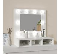 Homgoday Tavolo da trucco con specchio e luci a LED con luminosità regolabile toletta bambina con 3 scomparti aperti per il trucco piccolo moderno, bianco