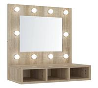 Homgoday Tavolo da trucco con specchio e luci a LED con luminosità regolabile vanità per bambini con 3 scomparti aperti per trucco piccolo moderno, rovere, Sonoma