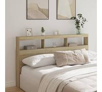 Homgoday Testiera con Contenitore a LED Rovere Sonoma 180x17x102 cm, Testiere Letto, Testiera del Letto Matrimoniale, Schienale per Letto E Divano