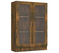 Homgoday Vetrine, libreria con ante in vetro, mobiletto autoportante per soggiorno, ufficio, credenza con scaffale, rovere fumé, 82,5 x 30,5 x 115 cm, in legno ingegnerizzato
