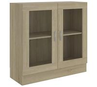 Homgoday Vetrine, libreria con ante in vetro, mobiletto autoportante per soggiorno, ufficio, credenza con scaffale, rovere Sonoma, 82,5 x 30,5 x 80 cm, in legno ingegnerizzato