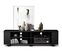 HOMGX Supporto TV in legno, console universale moderno con 8 ripiani aperti per TV fino a 165 cm, supporto TV in legno per soggiorno (nero)