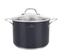 HOMI CHEF Pentola per brodo in acciaio inossidabile senza nichel, grigio navy, 6,6 L, con coperchio in vetro (rivestimento antiaderente, 24 cm) - Set di pentole in acciaio inossidabile
