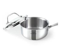 HOMICHEF Padella per salsa in acciaio inox senza nichel lucidato a specchio da 1,5 litri/16,5 cm con coperchio in vetro (senza rivestimento antiaderente tossico, 3 strati rivestiti) pentola piccola