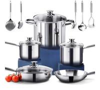 HOMICHEF Set di pentole e padelle in acciaio inox senza nichel, 14 pezzi, atossiche e salutari a induzione