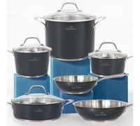 HOMICHEF Set di pentole in acciaio inox senza nichel da 10 pezzi Grigio navy Set di pentole e padelle salutari Induzione atossiche