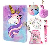 homicozy Diario Segreto Bambina con Lucchetto e Chiave, 11PCS Diario Peluche Cancelleria Set, 160 Pagine A5 Privato Quaderno Con 6 Colori Penna, Taccuino Unicorno Regalo per Ragazza7 8 9 10 Anni