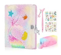 homicozy Diario Segreto Bambina Sirena, Cancelleria Bambina, Taccuino Mermaid con Astuccio in Peluche per Ragazze, Taccuino Privato Con Penna di Mermaid e 4 Adesivi Mermaid, Bambina Regalo-Rosa