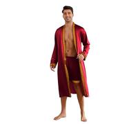 Homidam Uomo 2 Pezzi Satino Pigiama Set Maniche Lunghe Kimono Roba con Pantaloni Corti Set Abiti da casa Abiti da Letto(XXL,Winered)