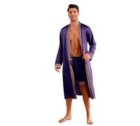 Homidam Uomo 2 Pezzi Satino Pigiama Set Maniche Lunghe Kimono Roba con Pantaloni Corti Set Abiti da casa Abiti da Letto(XXL,Purple)