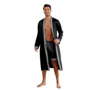 Homidam Uomo 2 Pezzi Satino Pigiama Set Maniche Lunghe Kimono Roba con Pantaloni Corti Set Abiti da casa Abiti da Letto(XL,Black)