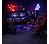 Homidea Arena - Scrivania da gaming a forma di L per gamer e ufficio a casa, grande scrivania per computer, design moderno, nero/rosso