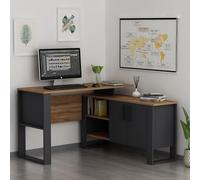 HOMIDEA ARES Scrivania angolare moderna - Scrivania per Computer ad Angolo forma di L con mensole e cassetti per ufficio e casa (ARES - Anthracite/Briarsmoke)