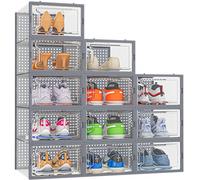 HOMIDEC 12 pcs Scatole per Scarpe,Scatole Portascarpe in Plastica Trasparenti impilabili, Contenitori Portascarpe con Coperchi per donna/uomo,33.2 x 23.5x 14.5 cm