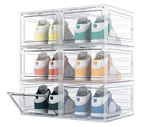 HOMIDEC 6 pcs Scatole per Scarpe,Scatole Portascarpe in Plastica Trasparenti impilabili, Contenitori Portascarpe con Coperchi per donna/uomo (35x25x18.7cm)
