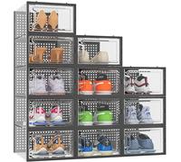 HOMIDEC Scatole per Scarpe,12 pcs Scatole Portascarpe in Plastica Trasparenti impilabili, Contenitori Portascarpe con Coperchi per donna/uomo,Nero