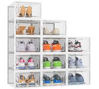 HOMIDEC Scatole per Scarpe,12 pcs Scatole Portascarpe in Plastica Trasparenti impilabili, Contenitori Portascarpe con Coperchi per donna/uomo