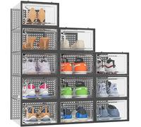 HOMIDEC Scatole per Scarpe,12 pcs Scatole Portascarpe in Plastica Trasparenti impilabili, Contenitori Portascarpe con Coperchi per donna/uomo, Nero