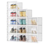 HOMIDEC Scatole per Scarpe,12 pcs Scatole Portascarpe in Plastica Trasparenti impilabili, Contenitori Portascarpe con Coperchi per donna/uomo,L