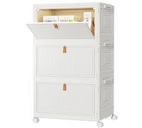 HOMIDEC Scatole Plastica con Coperchio e Ruote, Scatola Portaoggetti Pieghevole, Cassettiera Plastica, 22 L, 3 Unità, Adatto per Riporre Snack, Giocattoli, Libri, Vestiti, Bianco Crema
