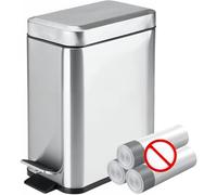Homie Chiusura rallentata, pattumiera rettangolare da 5 l con fodera e coperchio antiscivolo, cestino della spazzatura, pattumiera sottile argento per il bagno (acciaio inossidabile spazzolato)