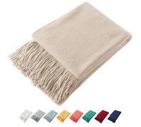 Homiest Coperta decorativa lavorata a maglia con frange, leggera, in acrilico, morbida e accogliente con nappe, per divano, letto (colore: beige, 127 x 152 cm)