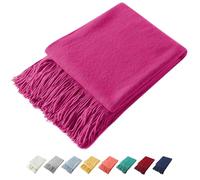 Homiest Coperta decorativa lavorata a maglia con frange, leggera in acrilico, morbida e accogliente coperta con nappe, per divano, letto, fucsia, 127 x 152,4 cm