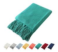 Homiest Coperta decorativa lavorata a maglia con frange morbida e accogliente coperta con nappe per divano letto (verde acqua, 50 x 60)