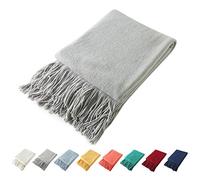 Homiest Coperta decorativa lavorata a maglia con frange, morbida e accogliente coperta con nappe, per divano, letto (grigio chiaro, 50 x 60 cm)