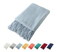 Homiest Coperta decorativa lavorata a maglia con frange, morbida e accogliente coperta con nappe, per divano, letto (azzurro, 50 x 60 cm)