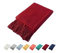 Homiest Coperta decorativa lavorata a maglia con frange, morbida e accogliente coperta con nappe, per divano, letto (rosso, 50 x 60 cm)