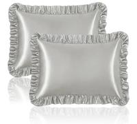 Homiest Set di 2 federe in raso con volant, per capelli e pelle, queen size, in raso, con chiusura a busta, federe in raso con volant, anti pieghe (grigio chiaro)