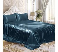 Homiest Set di lenzuola in raso, 4 pezzi, set di biancheria da letto in raso di seta di lusso con tasca profonda, 1 lenzuolo con angoli + 1 lenzuolo di sopra + 2 federe (king size, blu oceano)