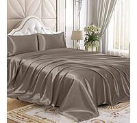 Homiest Set di lenzuola in raso, 4 pezzi, set di biancheria da letto in raso di seta di lusso con tasca profonda, 1 lenzuolo con angoli + 1 lenzuolo di sopra + 2 federe (king size, marrone stagnola)