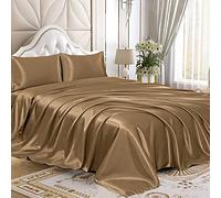 Homiest Set di lenzuola in raso, 4 pezzi, set di biancheria da letto in raso di seta di lusso con tasca profonda, 1 lenzuolo con angoli + 1 lenzuolo di sopra + 2 federe (king size, marrone cammello)