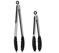 Homikit pinze da Cucina, Set di 2 pinze per Grigliare in Acciaio Inox con Manico in Silicone Resistente al Calore, Punta in Silicone Antiaderente Nero, 30,3 cm e 23,7 cm pinze per Carne