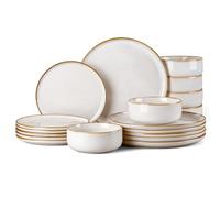 Homikit set di stoviglie per 6 persone, set di stoviglie in gres da 18 pezzi, servizio di piatti e ciotole con smalto reattivo, resistente ai graffi, adatto al microonde, Jupiter Beige