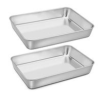 Homikit Teglia da forno in acciaio inox, grande teglia da forno, set da 2 pezzi, rettangolari, con profondità di 5 cm, per cuocere, arrostire, lucidata e lavabile in lavastoviglie, 31,6 x 24,7 x 4,8