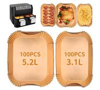 HOMIKLSA 200 Fogli Carta Forno per Airfryer Doppio Cestello 5.5L-8.3L, Compatibile con Modelli a Doppio Vano 3000/5.2L/3.1L/3.5L, Antiaderente per Cottura Senza Olio (200 Pezzi)