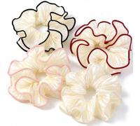 Homiladi 4 elastici per capelli grandi con volant plissettati in raso | Il tessuto a doppio strato non si appiattisce. Non tira i capelli, nessun segno anche dopo un uso quotidiano. 4 colori: beige