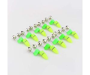Hominas Accessorio per la Pesca Notturna Luce a LED Punta per Asta Anello per Pesci Morso Campane Doppie Resistente all'Acqua Verde Argento Confezione 10