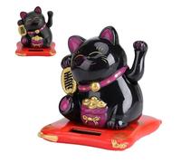 Hominas Gatto Portafortuna, Soprammobile Gatto Giapponese Cinese Energia Solare Portafortuna con Zampa Mobile per La Casa Scrivania, Nero
