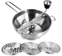 Hominas Passaverdure Manuale, Passatutto Passa Verdure a Mano Acciaio Inox Passapomodoro Passaverdura con 3 Setacci per Purè, Filtrare e Grattugiare Frutta e Verdura, 32 Cm