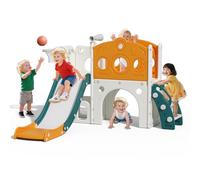 Hominewti Scivolo per Bambini, Scivolo 8 in 1 con Canestro da Basket, Telescopio e Scaletta, Set da Gioco per Interni ed Esterni per Bambini Piccoli, Set di Scivoli per Interni, Verde