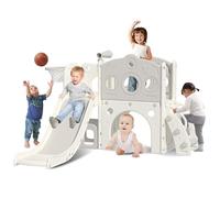 Hominewti Scivolo per Bambini, Scivolo 8 in 1 con Canestro da Basket, Telescopio e Scaletta, Set da Gioco per Interni ed Esterni per Bambini Piccoli, Set di Scivoli per Interni, Grigio