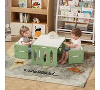 Hominewti Set Tavolo e Sedia Montessori per lo Svezzamento, Tavolo Multifunzionale in Plastica per Attività e Apprendimento con Sgabelli, Tavolo e Sedie per Bambini in età Prescolare, Verde