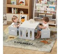 Hominewti Set Tavolo e Sedia Montessori per lo Svezzamento, Tavolo Multifunzionale in Plastica per Attività e Apprendimento con Sgabelli, Tavolo e Sedie per Bambini in età Prescolare, Grigio