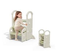 Hominewti Sgabello Per Bambini, Altezza Regolabile A 2-3 Gradini, Sgabello Pieghevole Multifunzionale Per Bambini Con Braccioli, Antiscivolo, Scaletta Per Bambini Piccoli, Per Bagno E Cucina, Verde
